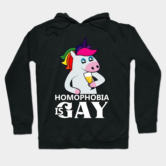 Homophobia is Gay Lgbt Unicorn Hoodie by QQdesigns